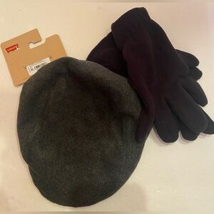 Levi’s Men’s Knit Flat Cap and Gloves Set Size S/M Newsboy or Scally Cap